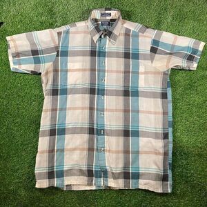 Sovereign plaid button up casual shirt in blue and tan size XL tall